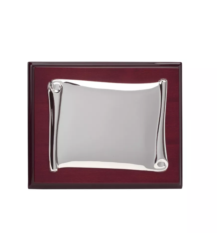 PLACA CONMEMORATIVA EN ALPACA PLATEADA MODELO PERGAMINO P-4002