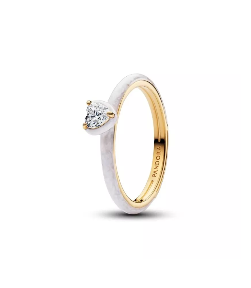 Anillo con un recubrimiento en oro de 14k Corazón Chakra Blanco