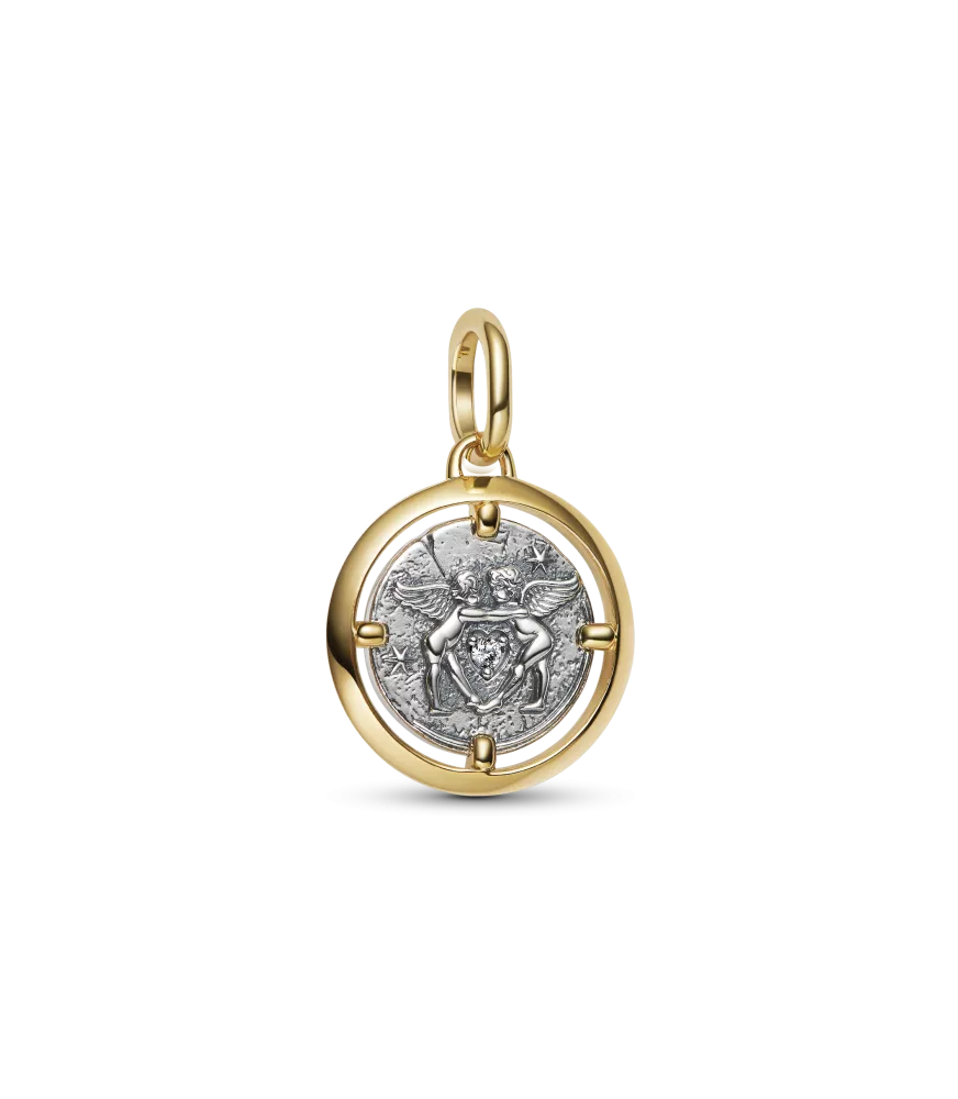 Charm Medallón en plata de primera ley y con un recubrimiento en oro de 14k Cupidos
