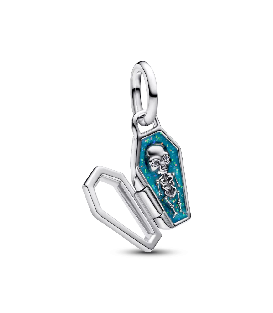 Charm colgante en plata de primera ley Ataúd que se abre y brilla en la oscuridad