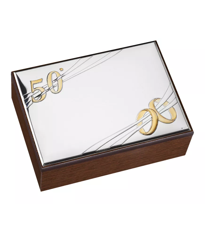CAJA MADERA Y METAL PLATEADO MODELO AROS BODA (50 ANIVERSARIO) REFERENCIA ECF140/7-50