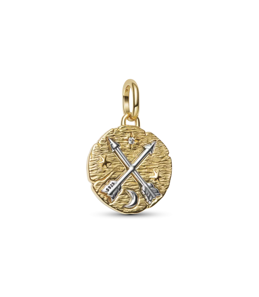 Charm Medallón en plata de ley y con un recubrimiento en oro de 14k Flechas Cruzadas