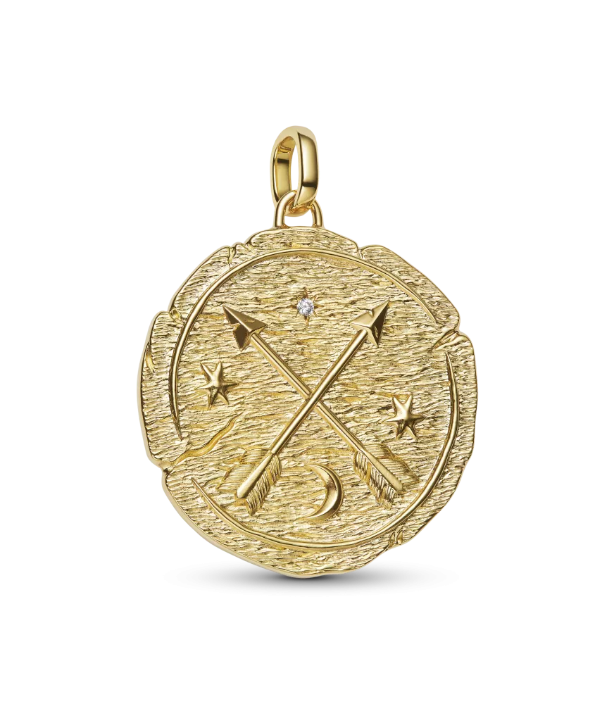 Charm Medallón Grande con un recubrimiento en oro de 14k Flechas Cruzadas
