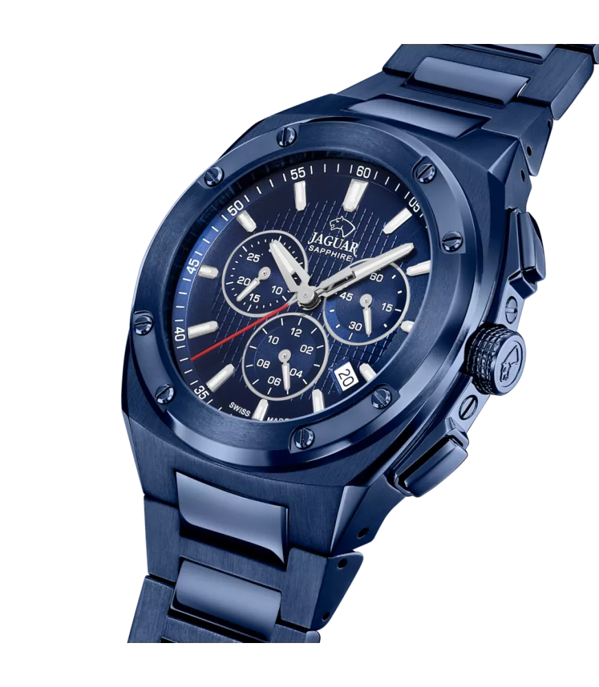 Reloj Jaguar Executive azul, hombre, cuarzo suizo ,analógico, 3 agujas, calendario y cronógrafo.