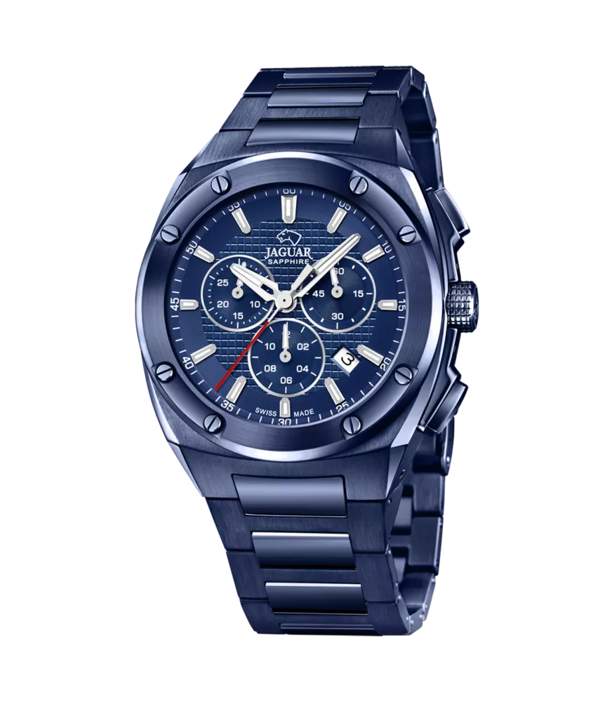 Reloj Jaguar Executive azul, hombre, cuarzo suizo ,analógico, 3 agujas, calendario y cronógrafo.