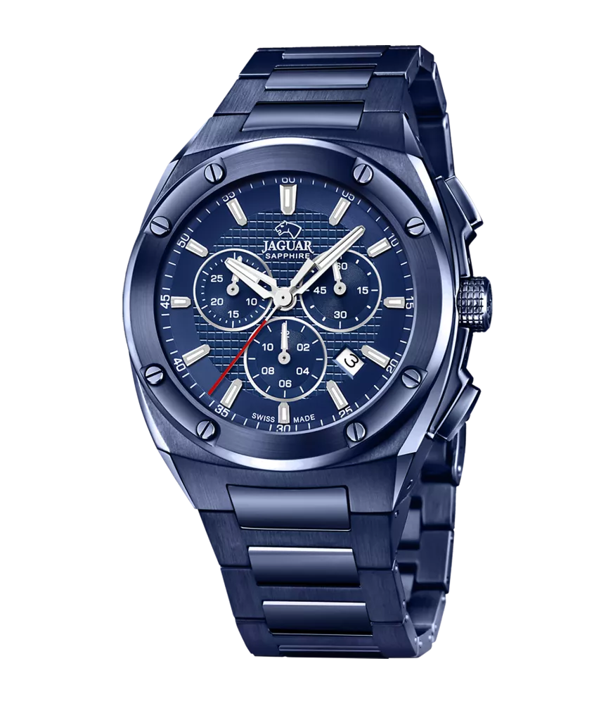 Reloj Jaguar Executive azul, hombre, cuarzo suizo ,analógico, 3 agujas, calendario y cronógrafo.