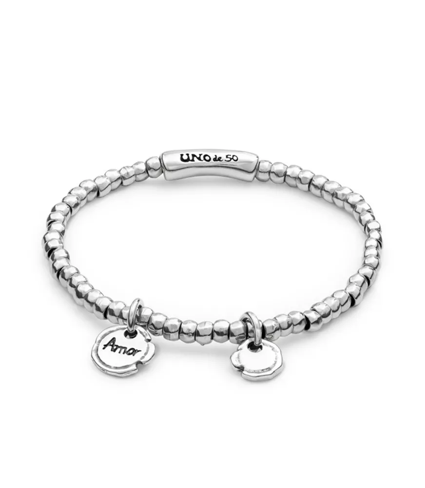 Pulsera Amor Sellado UNOde50, en metal bañado en plata