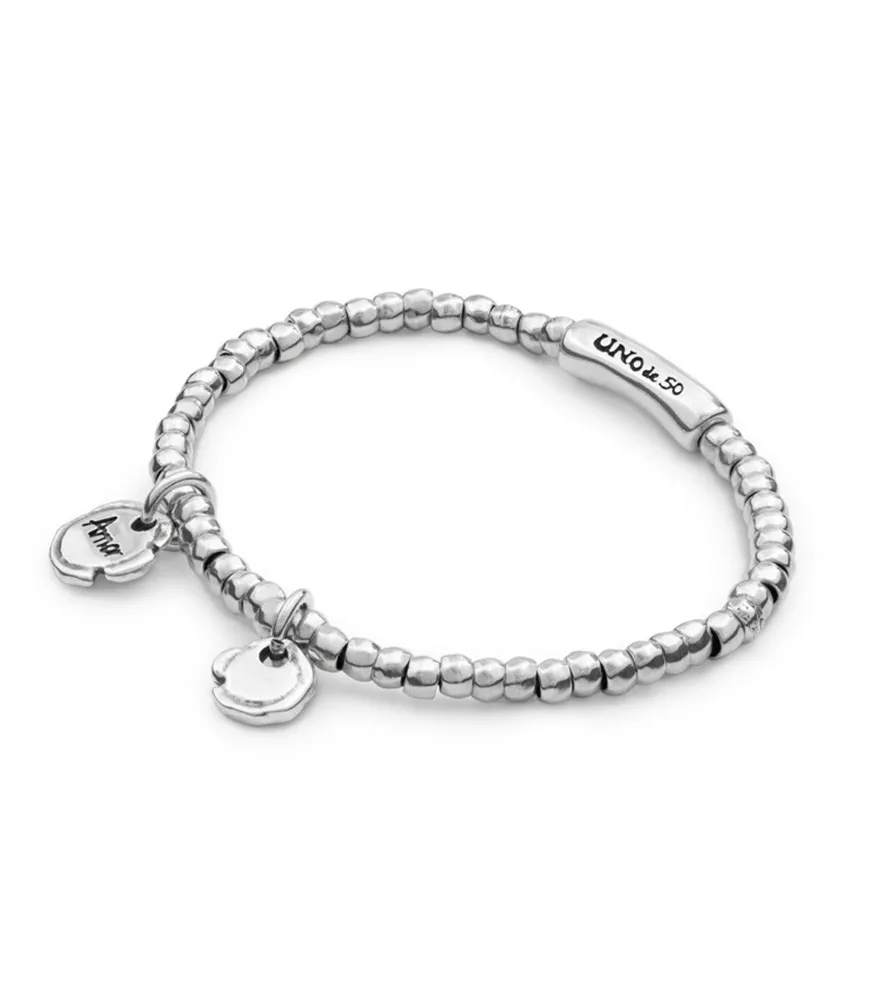 Pulsera Amor Sellado UNOde50, en metal bañado en plata