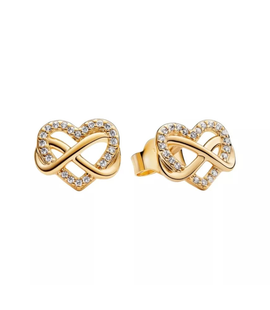 Pendientes de Botón con un recubrimiento en oro de 14k Corazón Infinito Brillante