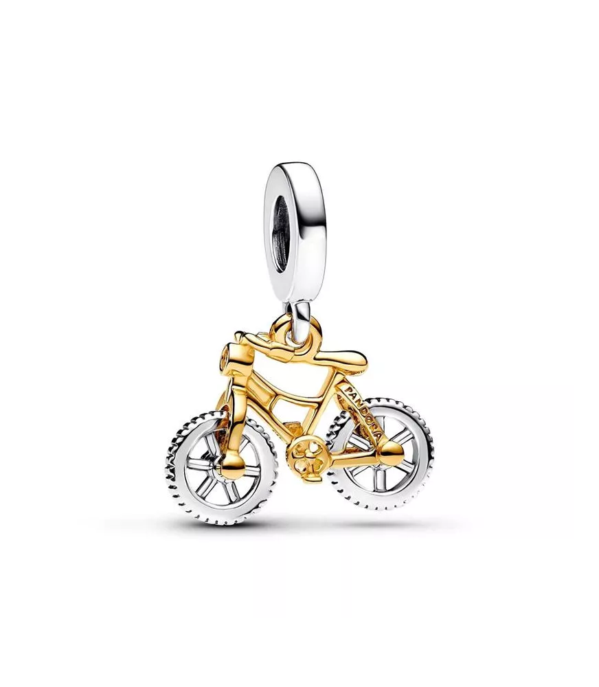 Charm colgante en plata de primera ley y con un recubrimiento en oro de 14k Ruedas de Bicicleta Girando en Dos Tonos REF.763354C