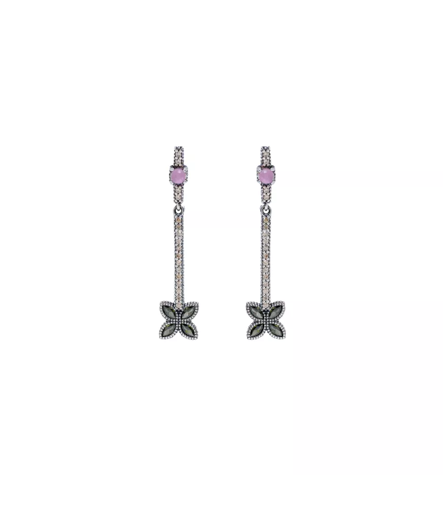 Pendientes Juliette Flower plata, cuarzo y circonitas. PE065583