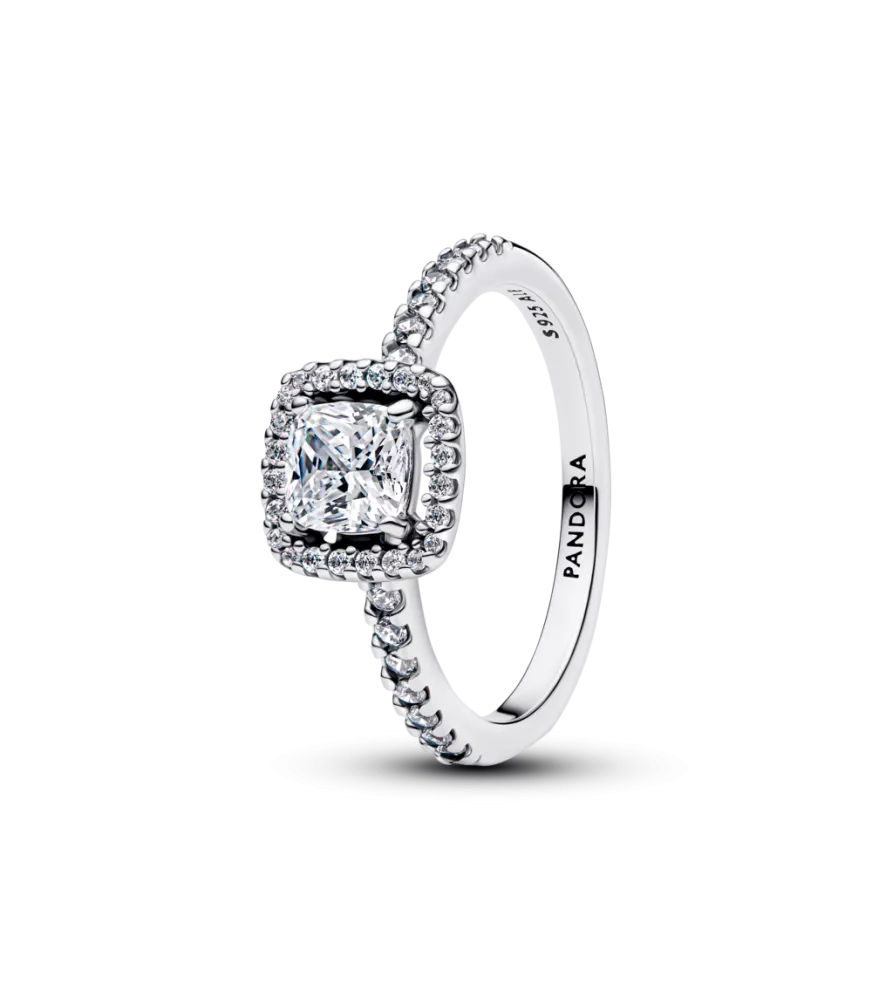 Anillo en plata de ley Halo Cuadrado Brillante
