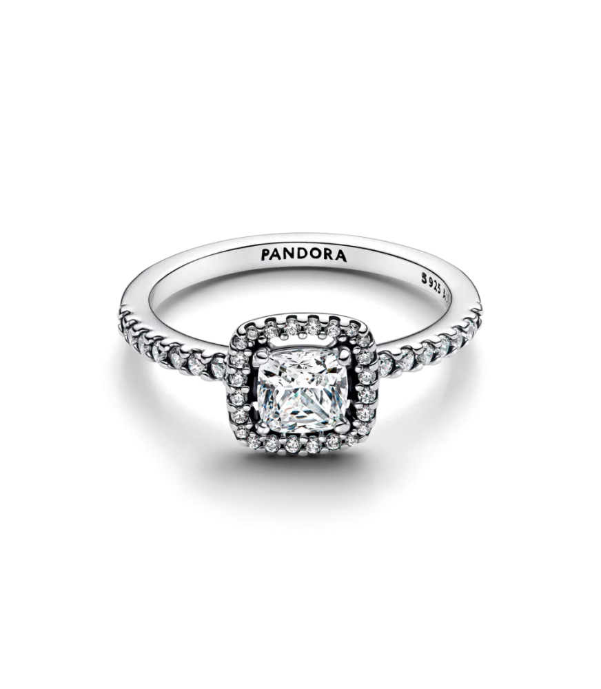 Anillo en plata de ley Halo Cuadrado Brillante