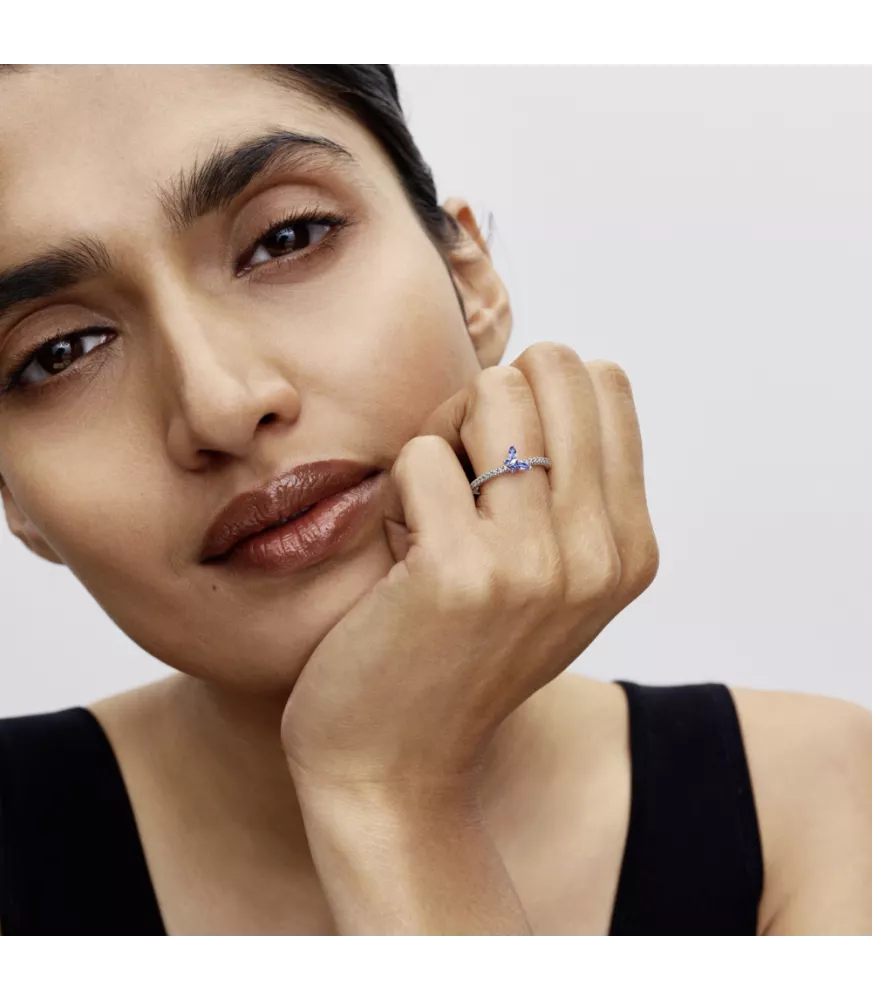 Anillo en plata de ley Mariposa Azul Brillante