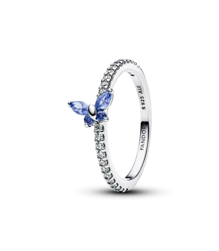 Anillo en plata de ley Mariposa Azul Brillante