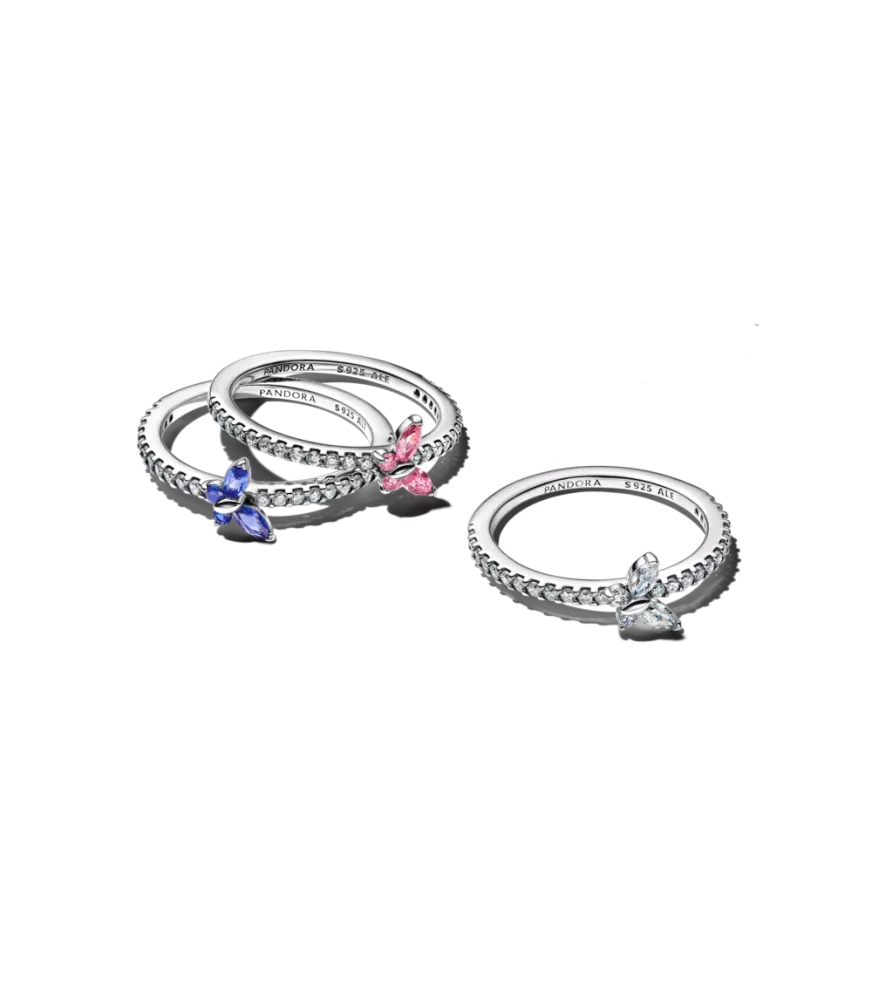 Anillo en plata de ley Mariposa Rosa Brillante