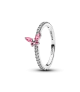 Anillo en plata de ley Mariposa Rosa Brillante