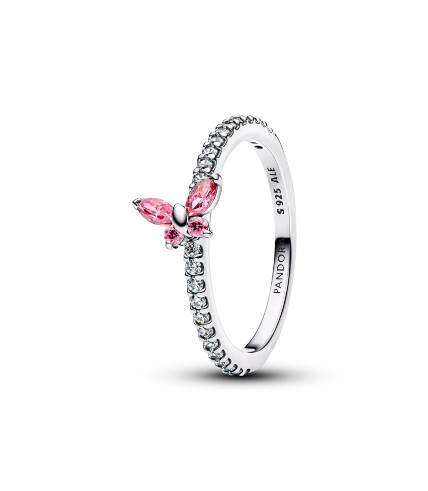 Anillo en plata de ley Mariposa Rosa Brillante