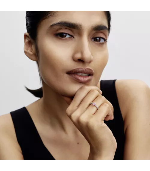 Anillo en plata de ley Mariposa Rosa Brillante