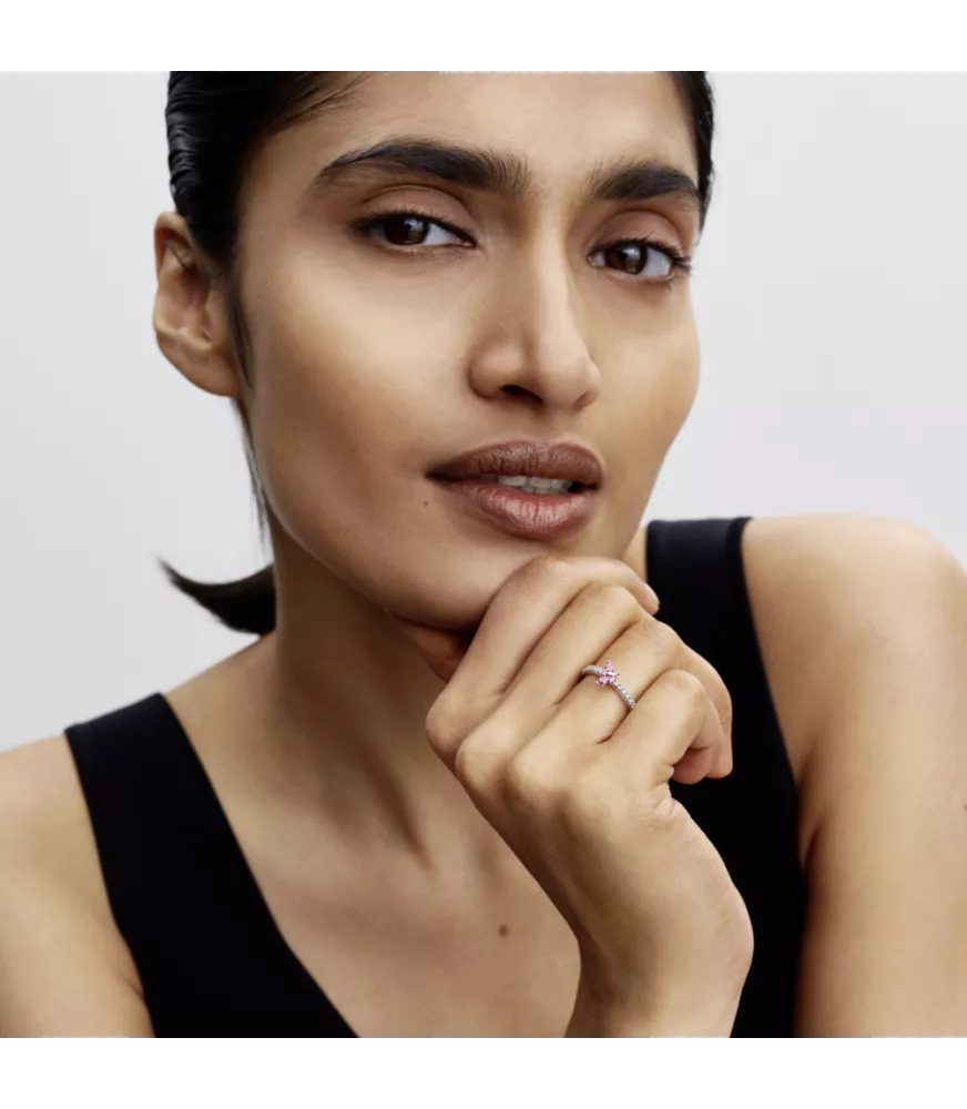 Anillo en plata de ley Mariposa Rosa Brillante