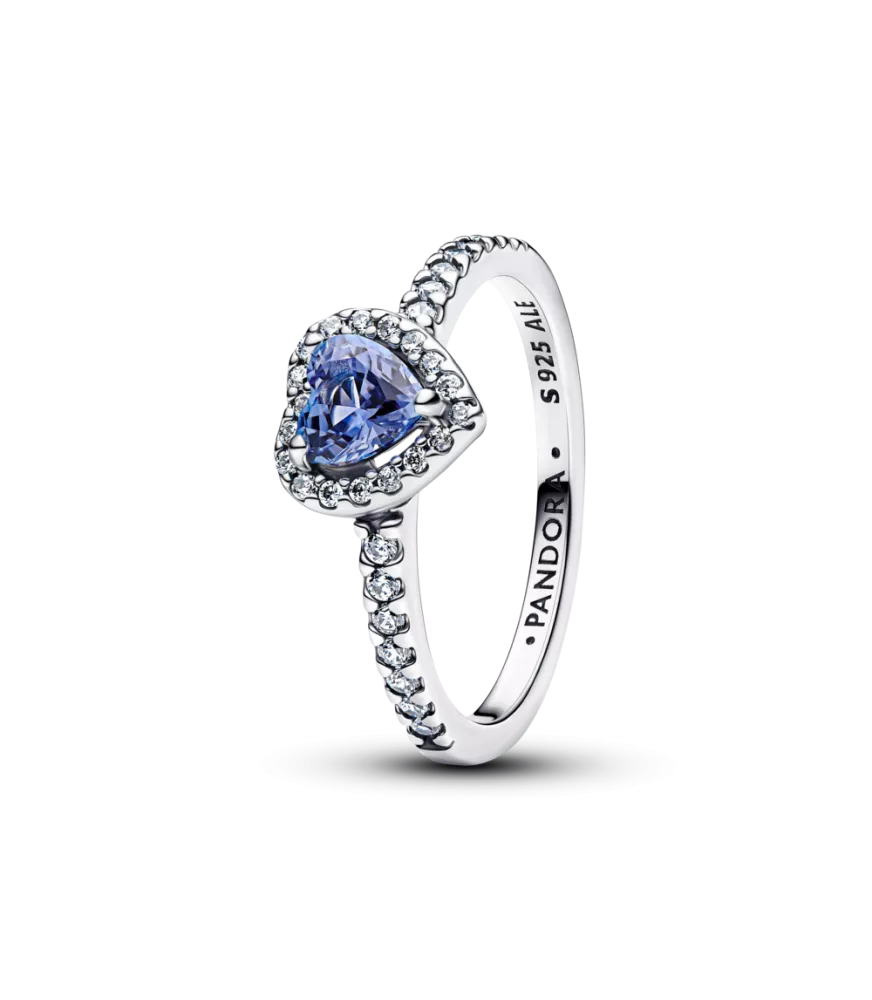 Anillo en plata de ley Corazón Azul en Relieve Brillante