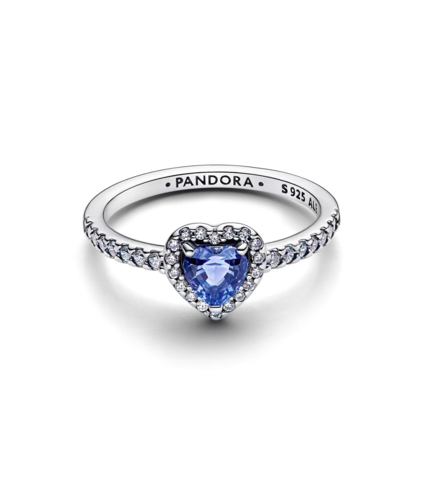Anillo en plata de ley Corazón Azul en Relieve Brillante