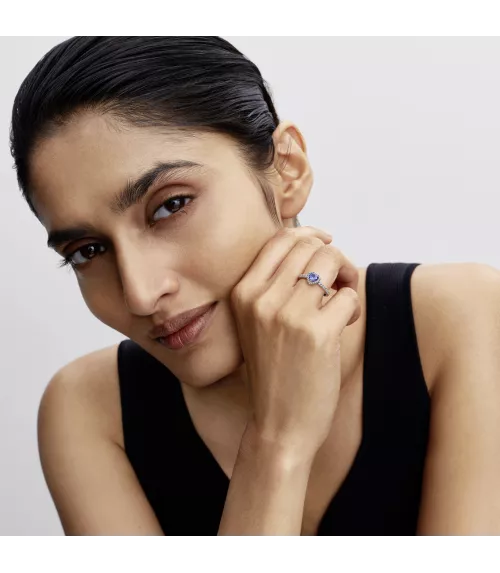 Anillo en plata de ley Corazón Azul en Relieve Brillante