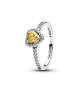 Anillo en plata de ley Corazón Amarillo en Relieve Brillante