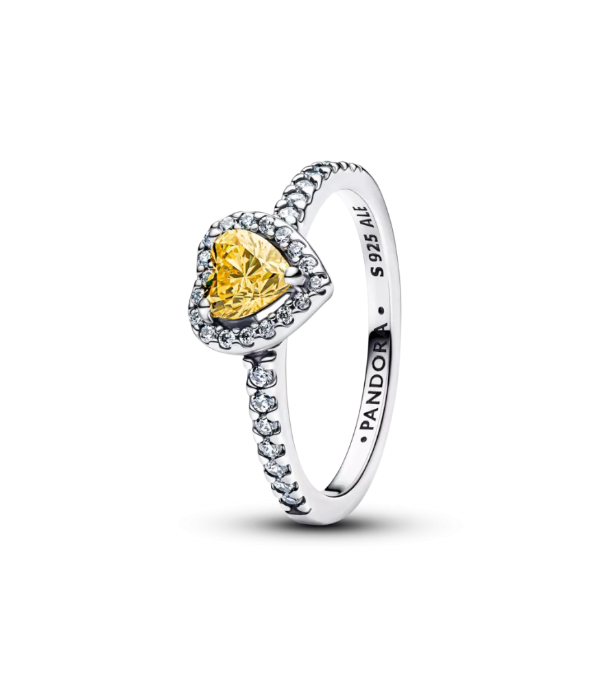Anillo en plata de ley Corazón Amarillo en Relieve Brillante