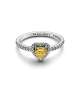 Anillo en plata de ley Corazón Amarillo en Relieve Brillante