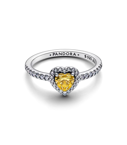 Anillo en plata de ley Corazón Amarillo en Relieve Brillante