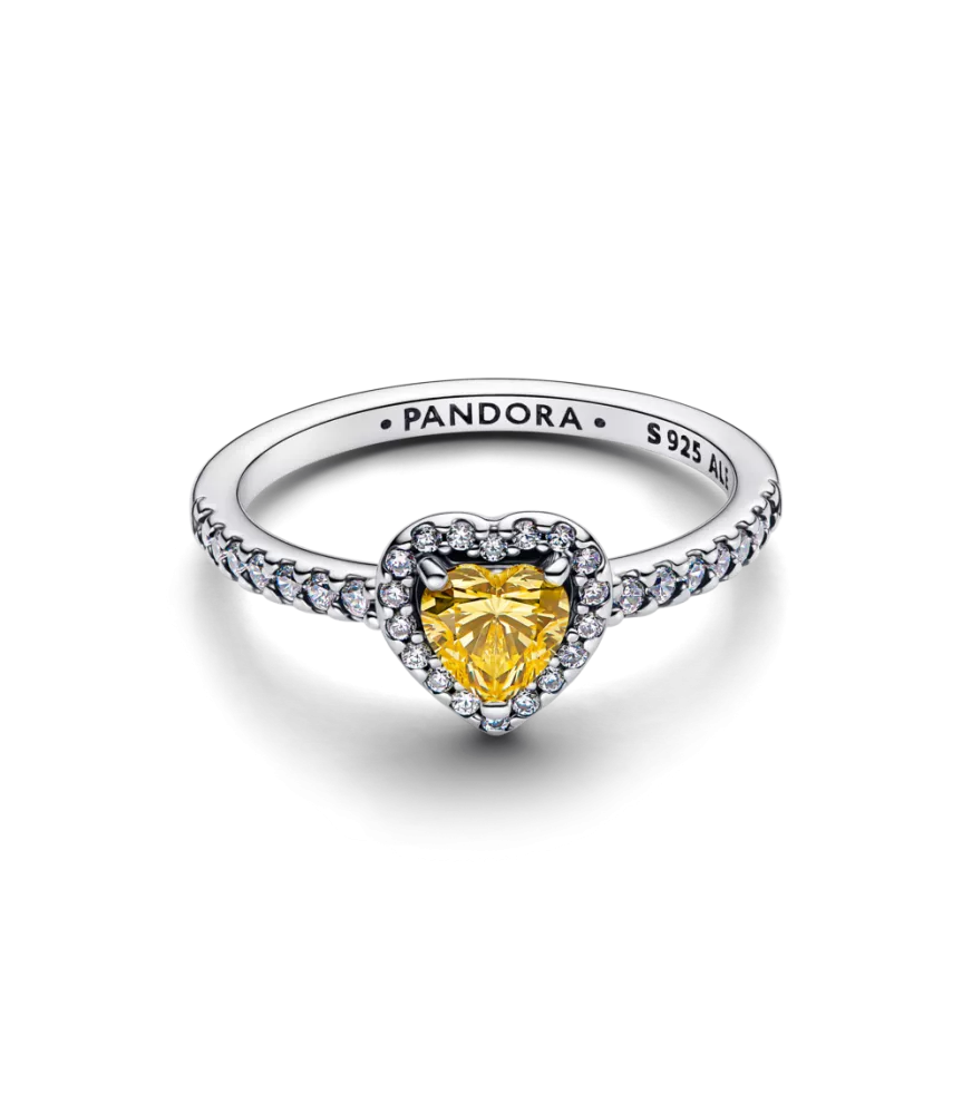 Anillo en plata de ley Corazón Amarillo en Relieve Brillante