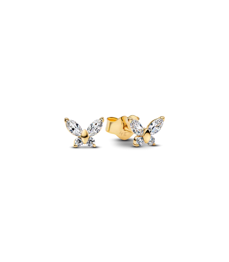 Pendientes con un recubrimiento en oro de 14k de Botón Mariposa