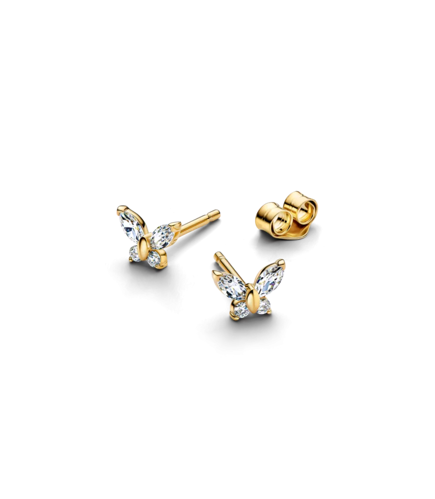 Pendientes con un recubrimiento en oro de 14k de Botón Mariposa