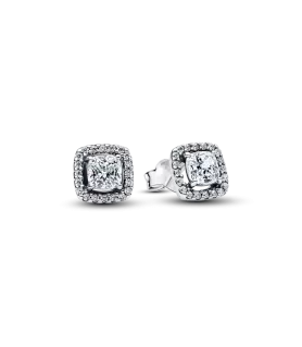 Pendientes en plata de ley de Botón Halo Cuadrado Brillante  REF.293551C02