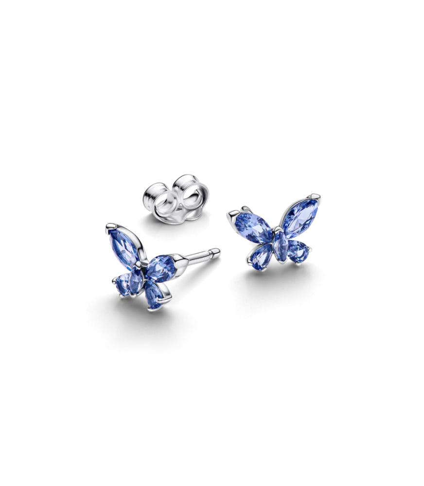 Pendientes en plata de ley de Botón Mariposa Azul
