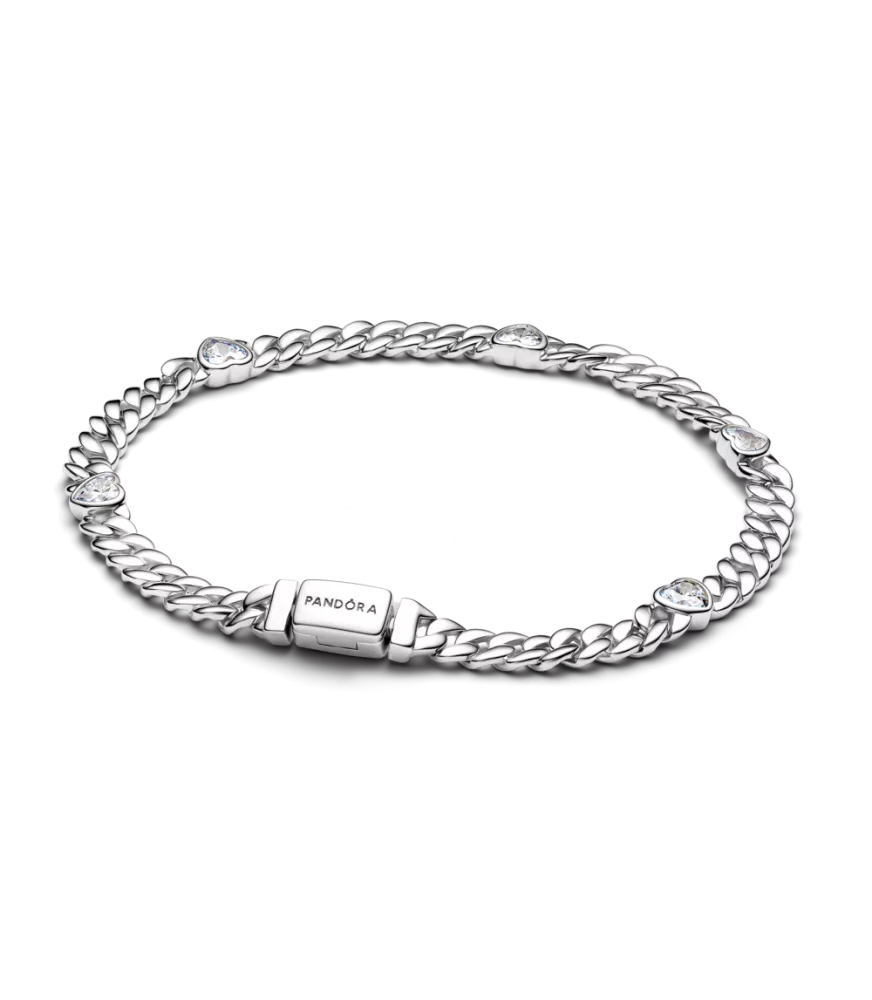 Pulsera Pandora en plata de ley de Cadena Cubana Corazón