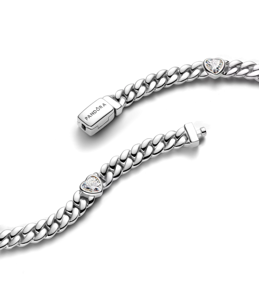Pulsera Pandora en plata de ley de Cadena Cubana Corazón