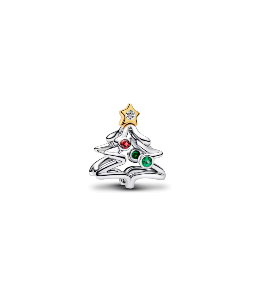 Charm en plata de ley y con un recubrimiento en oro de 14k Árbol de Navidad