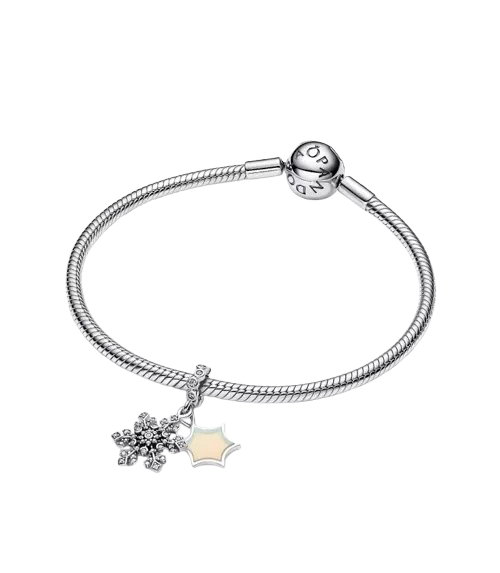 Charm colgante en plata de ley Doble Copo de Nieve Opalescente