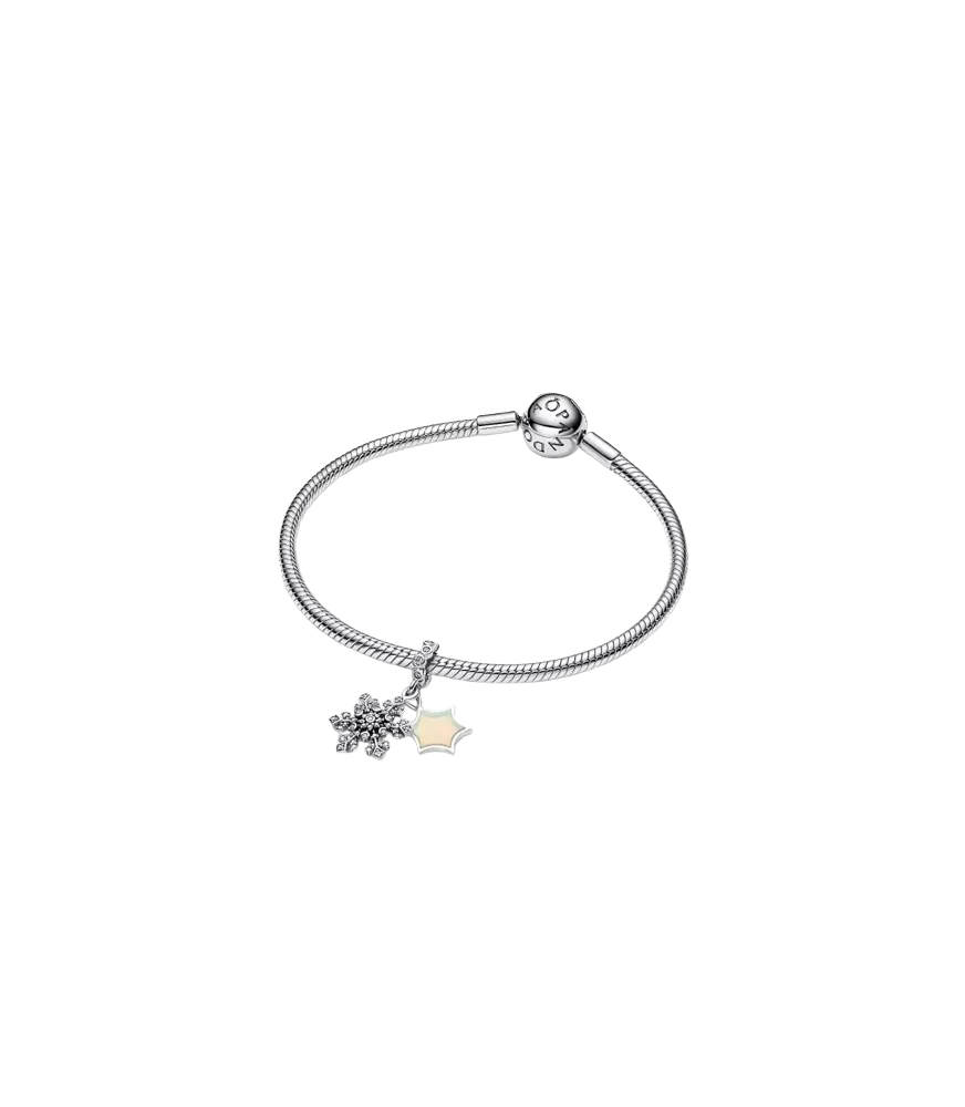 Charm colgante en plata de ley Doble Copo de Nieve Opalescente