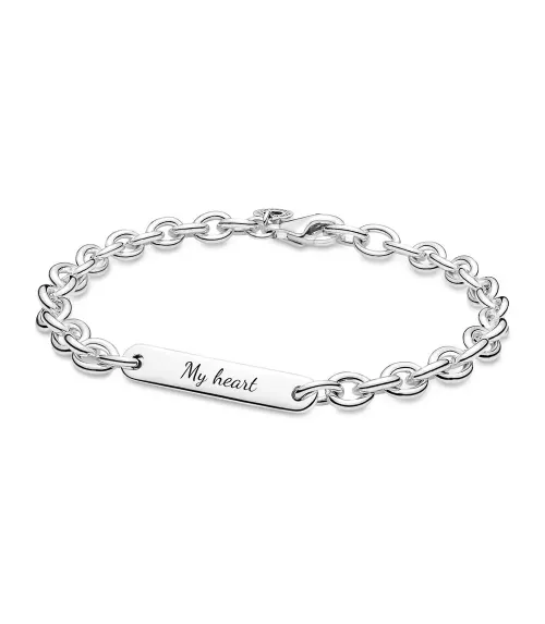Pulsera Pandora en plata de ley de Eslabones con Barra Grabable