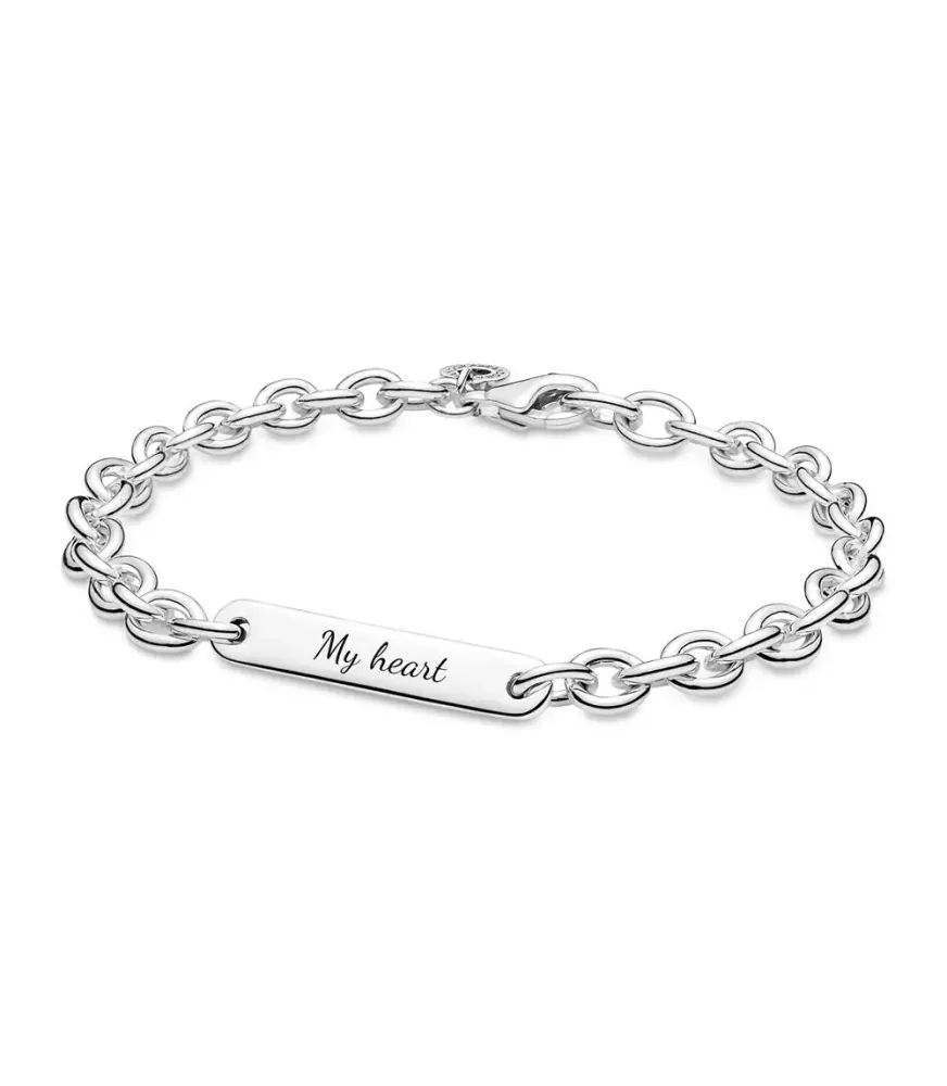 Pulsera Pandora en plata de ley de Eslabones con Barra Grabable