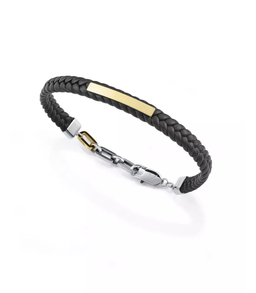 Pulsera Viceroy en acero dorado y piel hombre 14332P01012