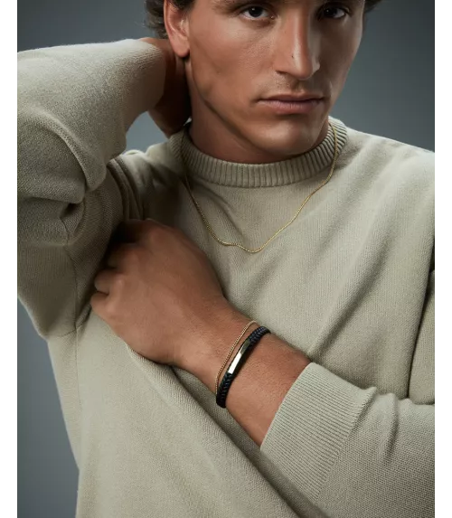 Pulsera Viceroy en acero dorado y piel hombre 14332P01012