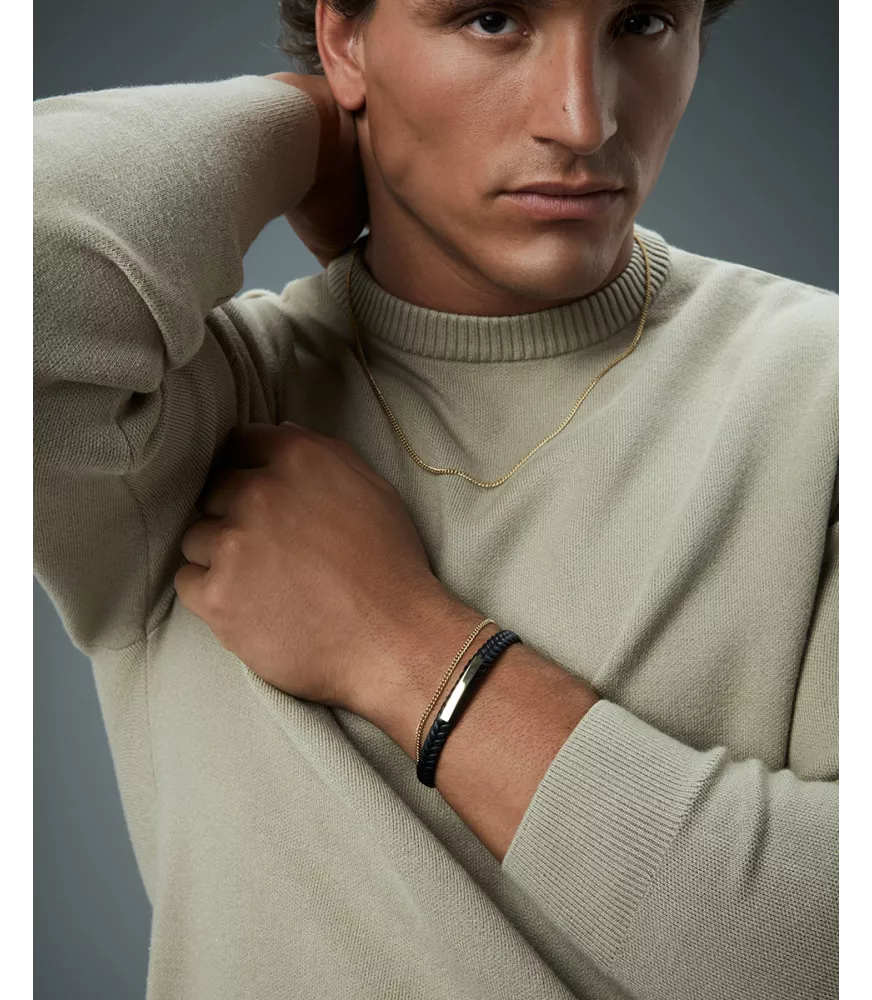 Pulsera Viceroy en acero dorado y piel hombre 14332P01012