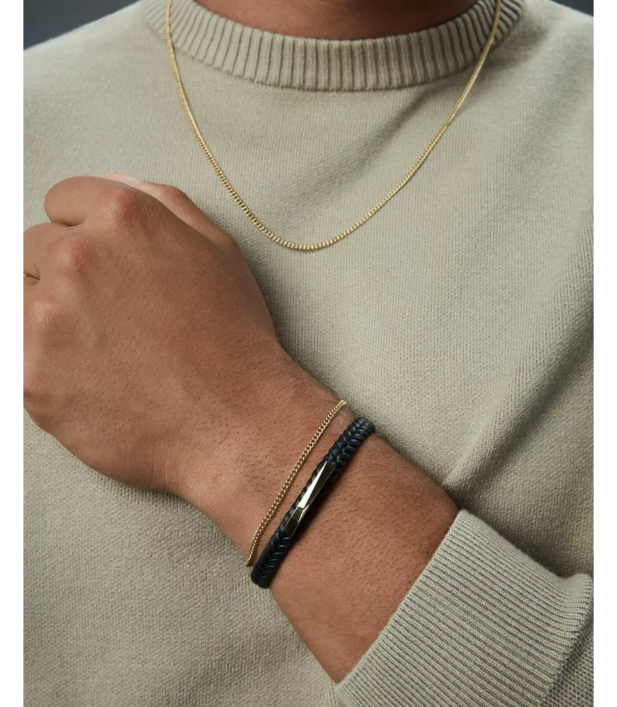 Pulsera Viceroy en acero dorado y piel hombre 14332P01012