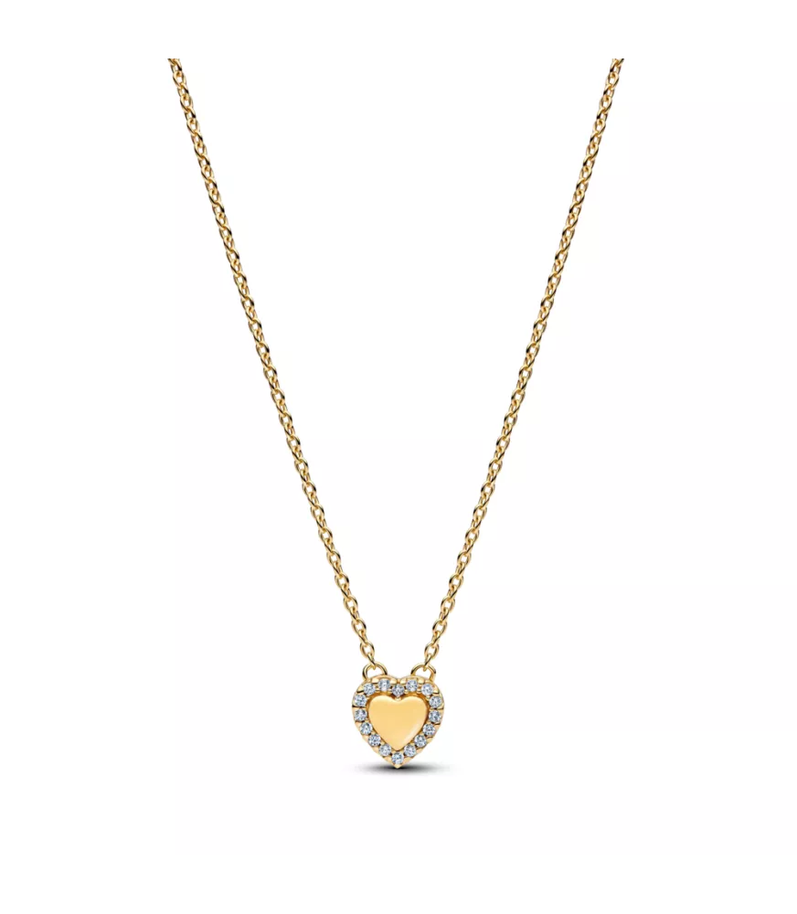 Collar con un recubrimiento en oro de 14k Grabable Halo Corazón