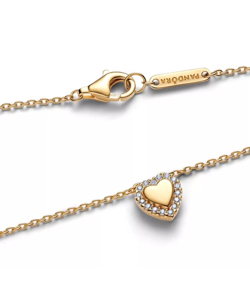 Collar con un recubrimiento en oro de 14k Grabable Halo Corazón