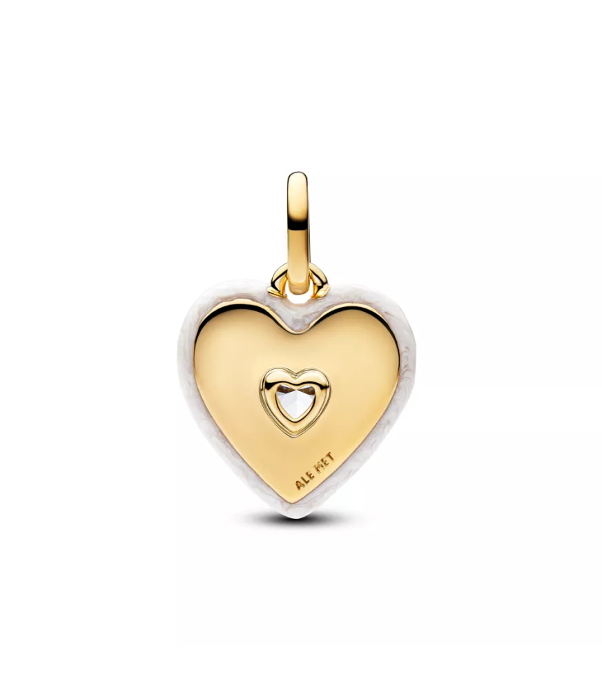 Charm Medallón con un recubrimiento en oro de 14k Corazón Radiante Blanco